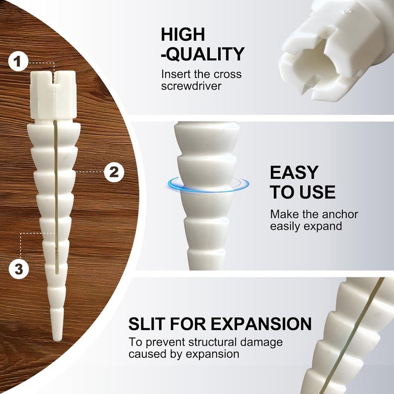 Haespot White 12PCS Stripped Screw Hole Repair Anchor, Door Hinge Screw Hole Filler, Multi Use Wall Anchors, Fits Wood Screws Sizes #2 to #16 - Image 3